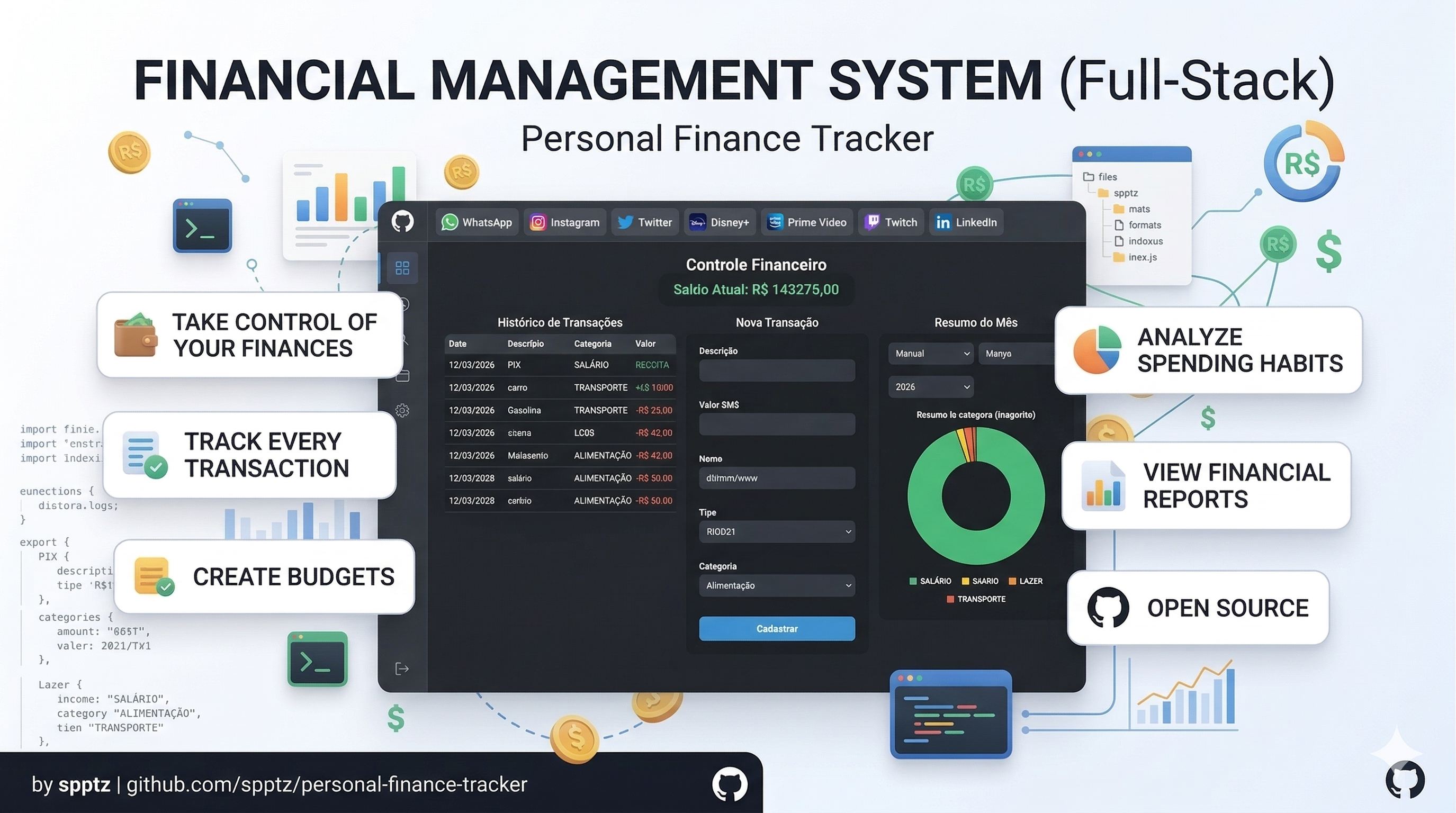 Preview do projeto Controle Financeiro Full-Stack